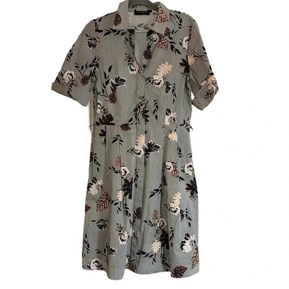 Lafayette 148 Striped Floral Shirt Dress Size Small - Picture 2 of 9
